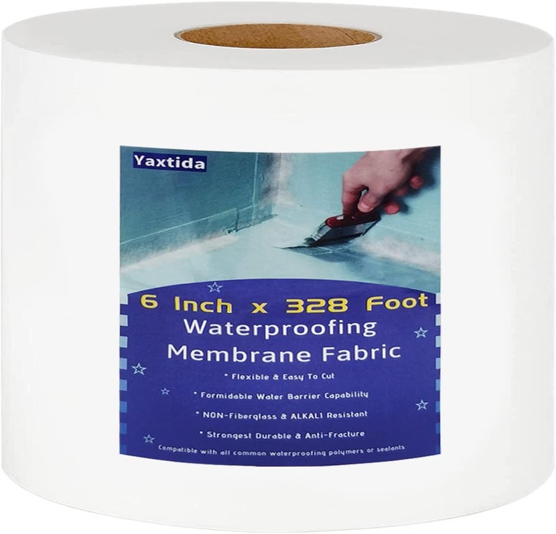 Yaxtida 6 Inches X 328 Feet Waterproofing Membrane Anti Fracture Fabric, Reinforcing Water Barrier Drywall Mesh Tape, Liquid Waterproof Membranes Fiberglass Tape for Shower Wall,Leak,Seam - Image 1